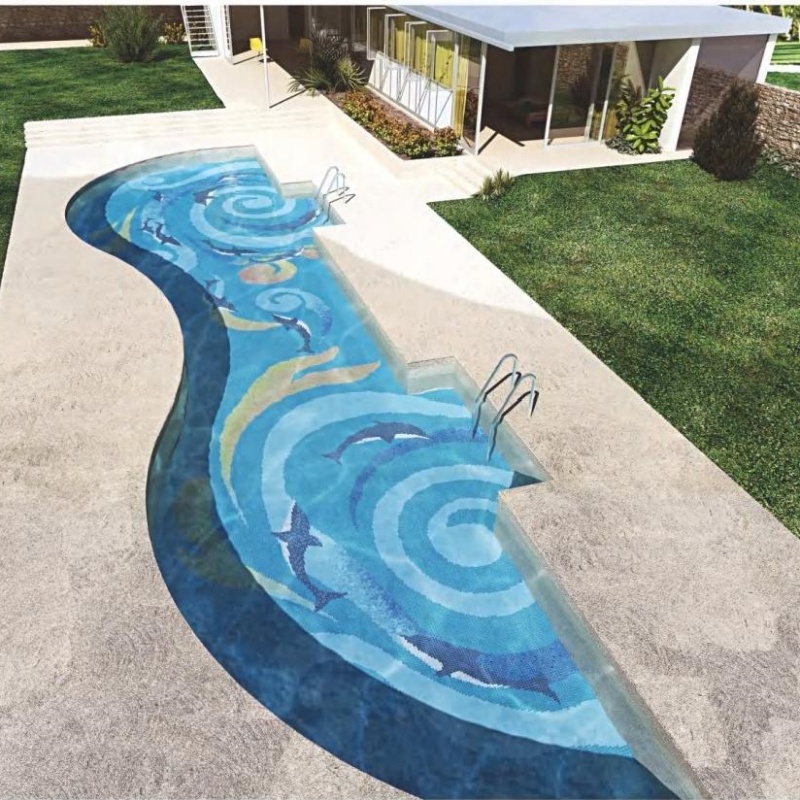 85X95mm Blue Fish Scale Fan Shape Ceramic Mosaic Tile, Matt & Glossy Mixed, in Stock Factory Price for Pool and Wall Decorationo