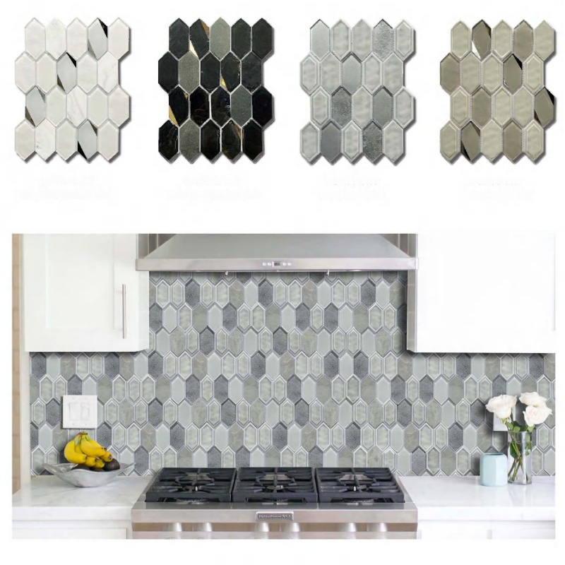 Green Strip Marble Mosaic Backsplash Kitchen Bathroom Wall Project Finger Kitkat Matte 3D Concave Strip Marble Mosaic Tile