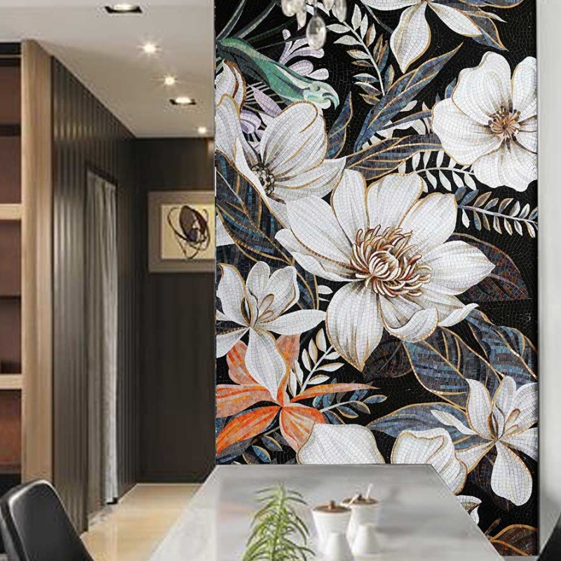 Beautiful Yellow Flower/Flora Mural/Pattern Glass Mosaic Artwork for Wall Decor