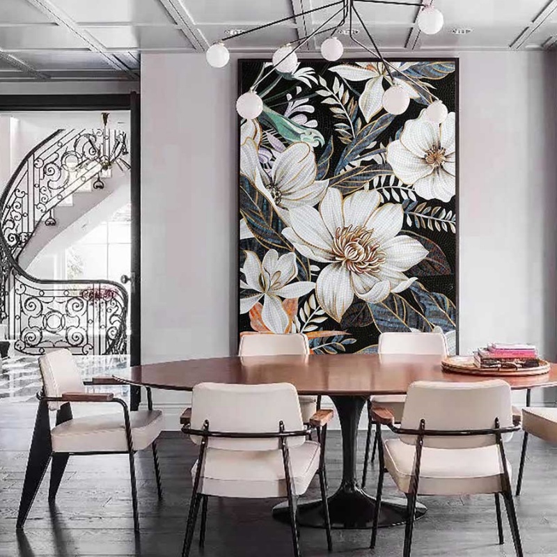 China Custom Decorative Glass Abstract Design Wall Art Mosaic Mural Patterns Tiles