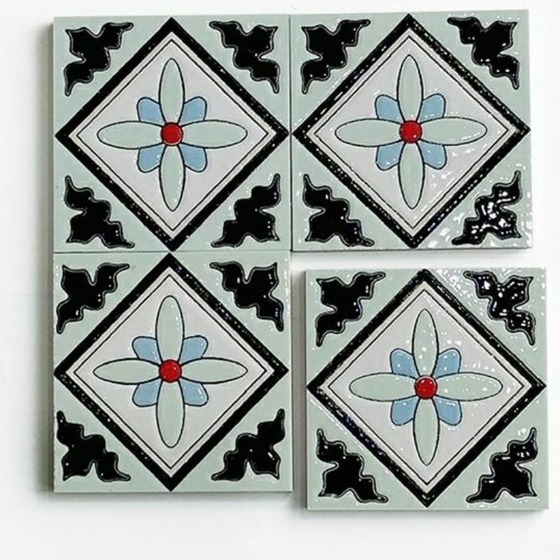 Blue Mix Multicolor Encaustic Art Pattern Warm Style Rustic Floor and Wall Tiles